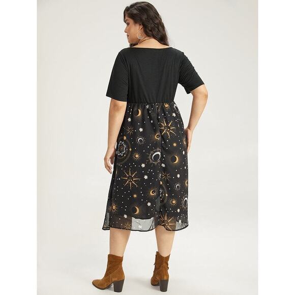 Plus Size 6X 30 by BloomChic Festive Halloween Moon & Star Slimming Dress pocket - Picture 3 of 8